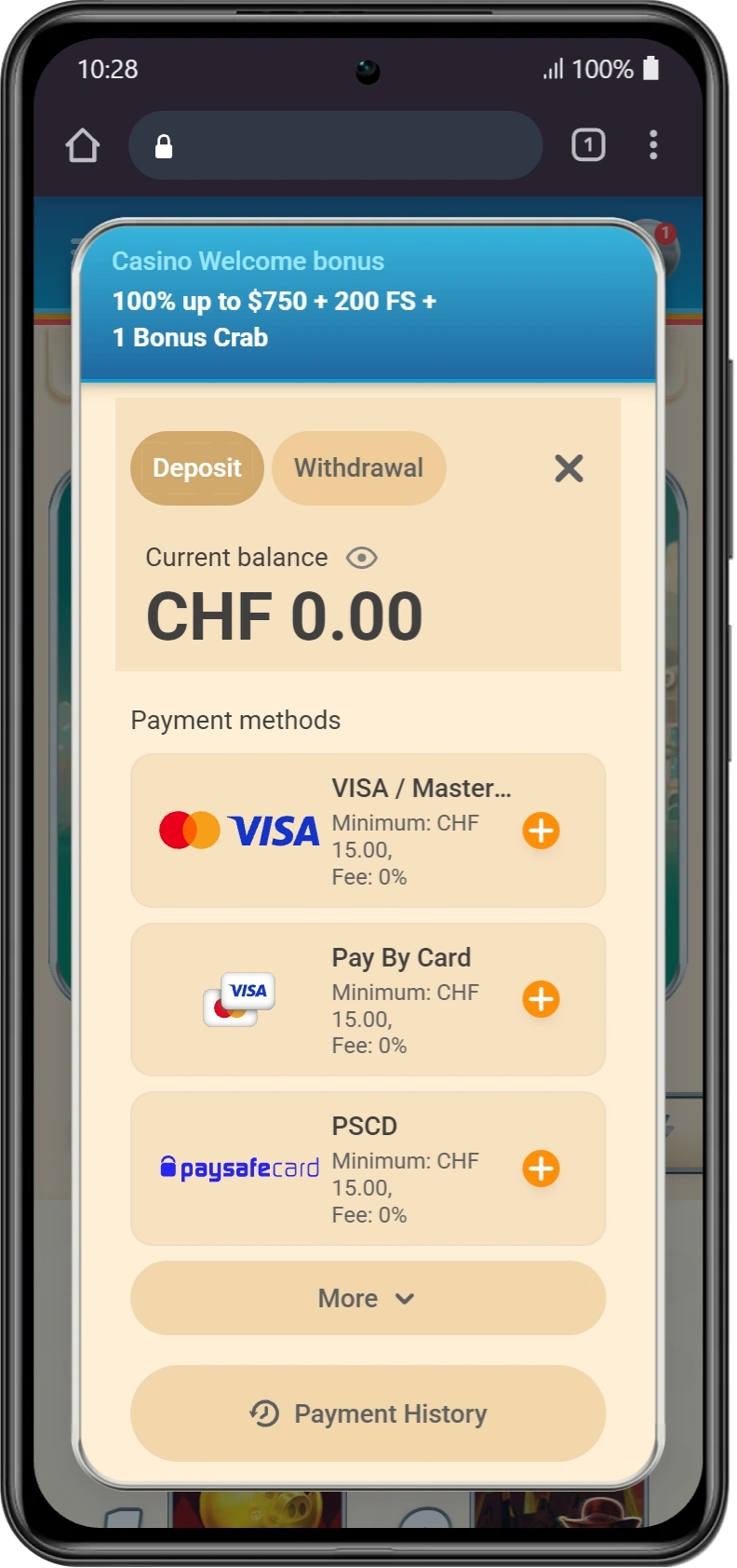 Vegasino bonus activation confirmation screen